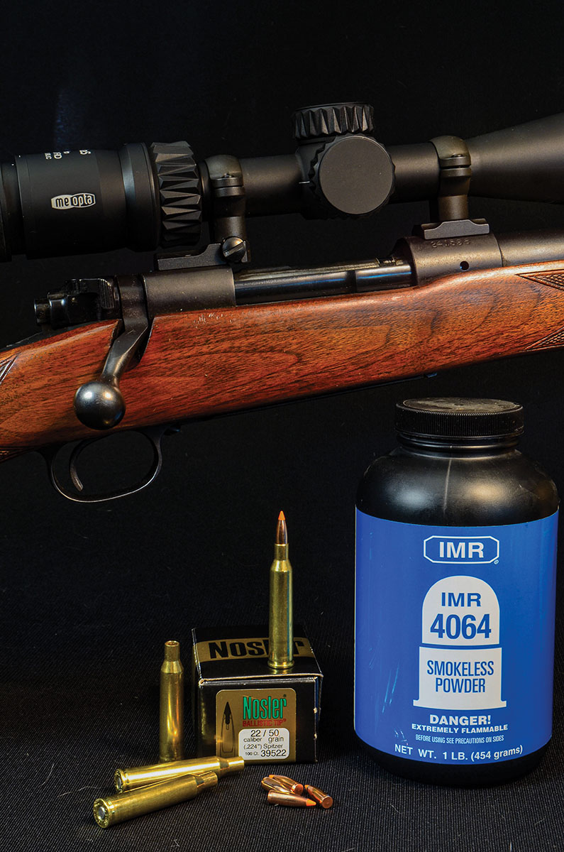 A winning combination: Pre-‘64 Winchester Model 70 in 220 Swift, manufactured in 1953. The scope is a Meopta Optika5 MeoPro 4-20x 50mm RD. Nosler’s 50-grain Ballistic Tip combined with IMR-4064 powder delivered the best combination of velocity and acceptable pressure in his rifle.